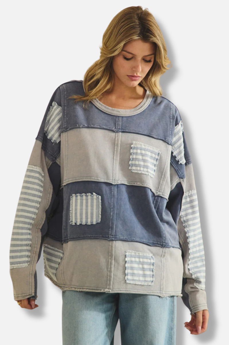 Stripe Patched Sweatshirt - Blue