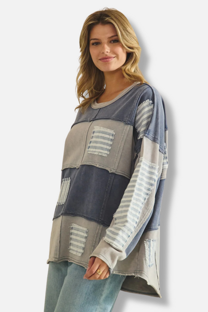 Stripe Patched Sweatshirt - Blue