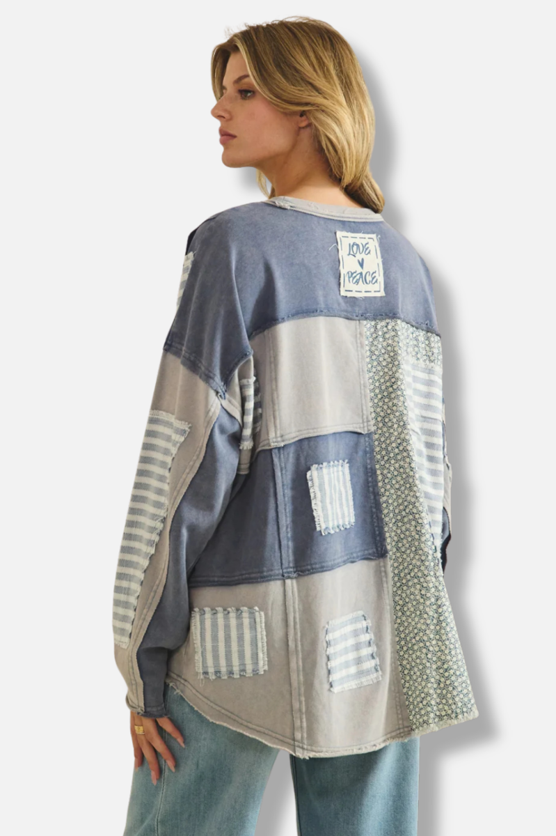 Stripe Patched Sweatshirt - Blue