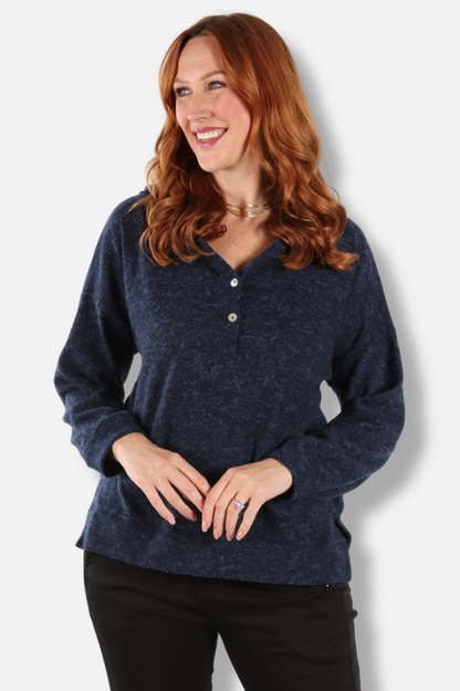 Button Hoodie - Navy 
