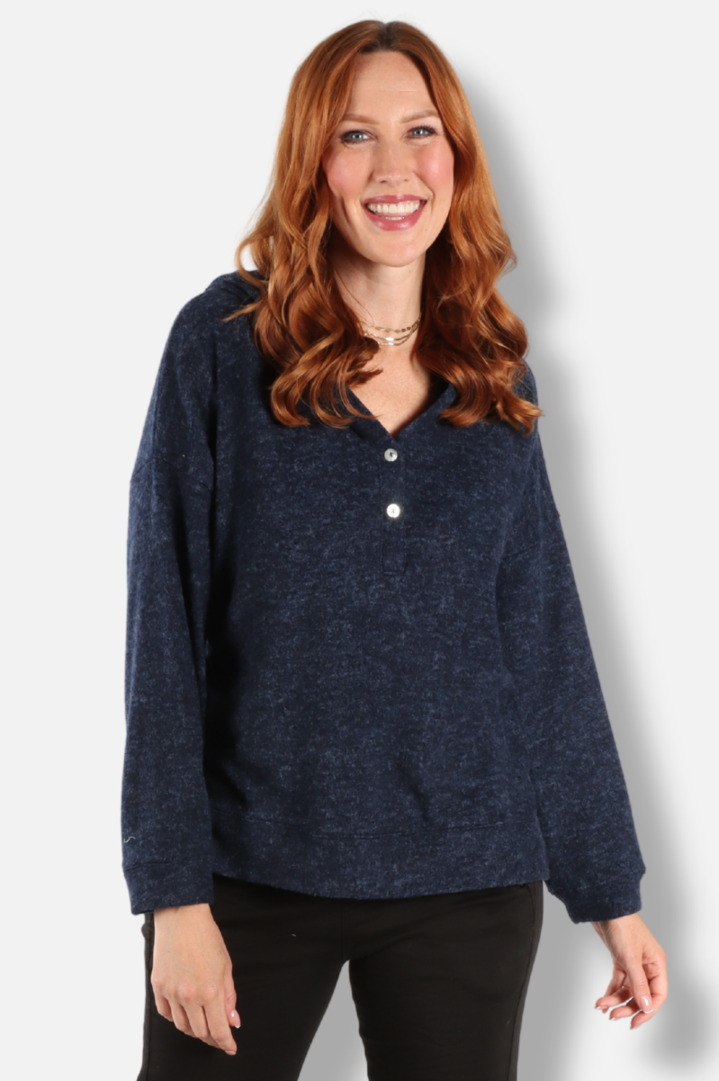 Button Hoodie - Navy 