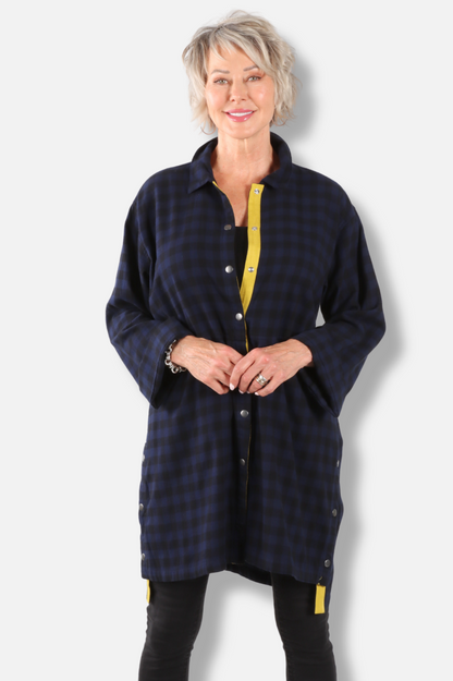 Double Snap Duster - Indigo Check 
