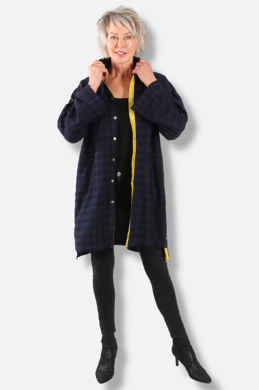 Double Snap Duster - Indigo Check 
