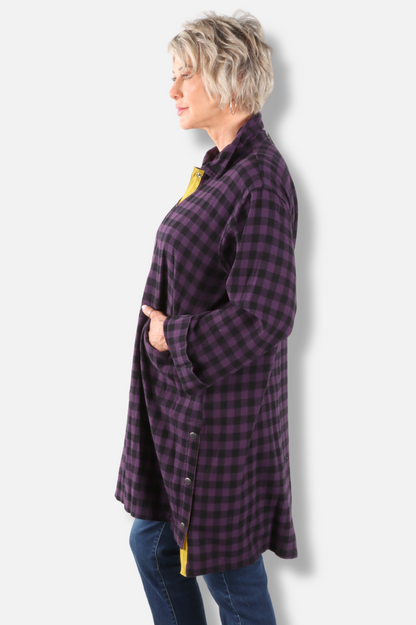 Double Snap Duster - Eggplant Check 