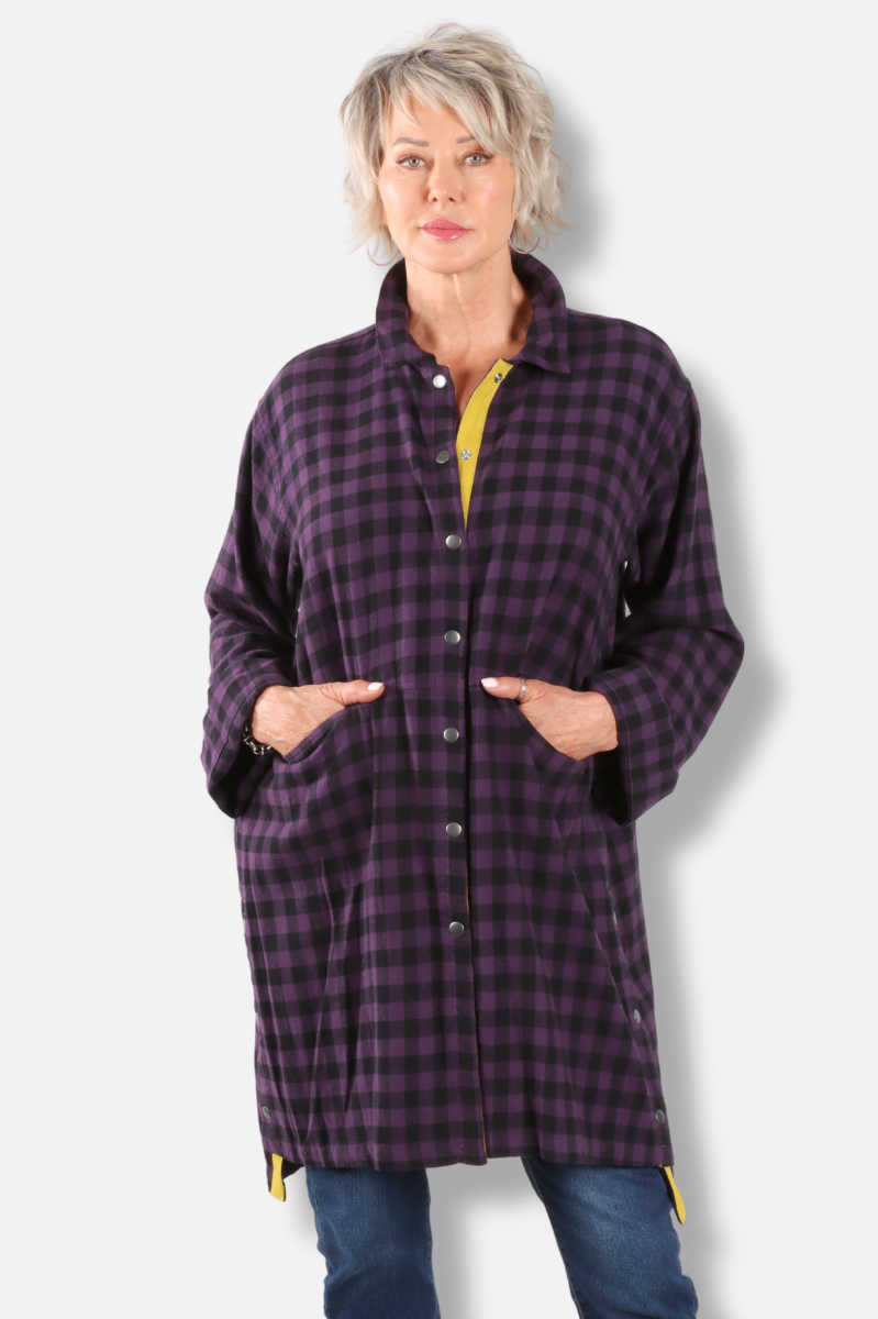 Double Snap Duster - Eggplant Check 