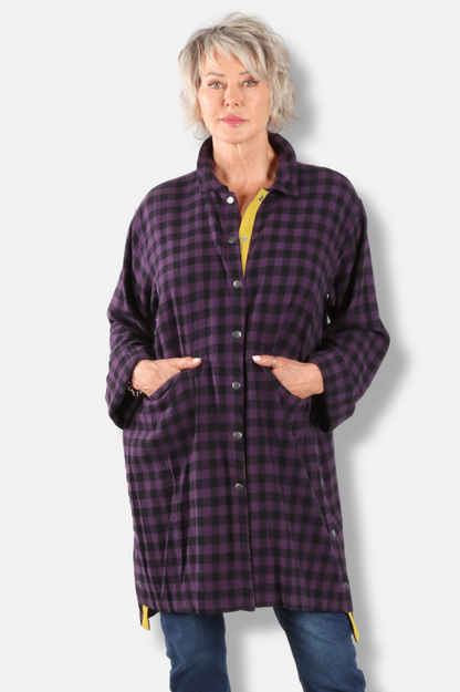 Double Snap Duster - Eggplant Check 