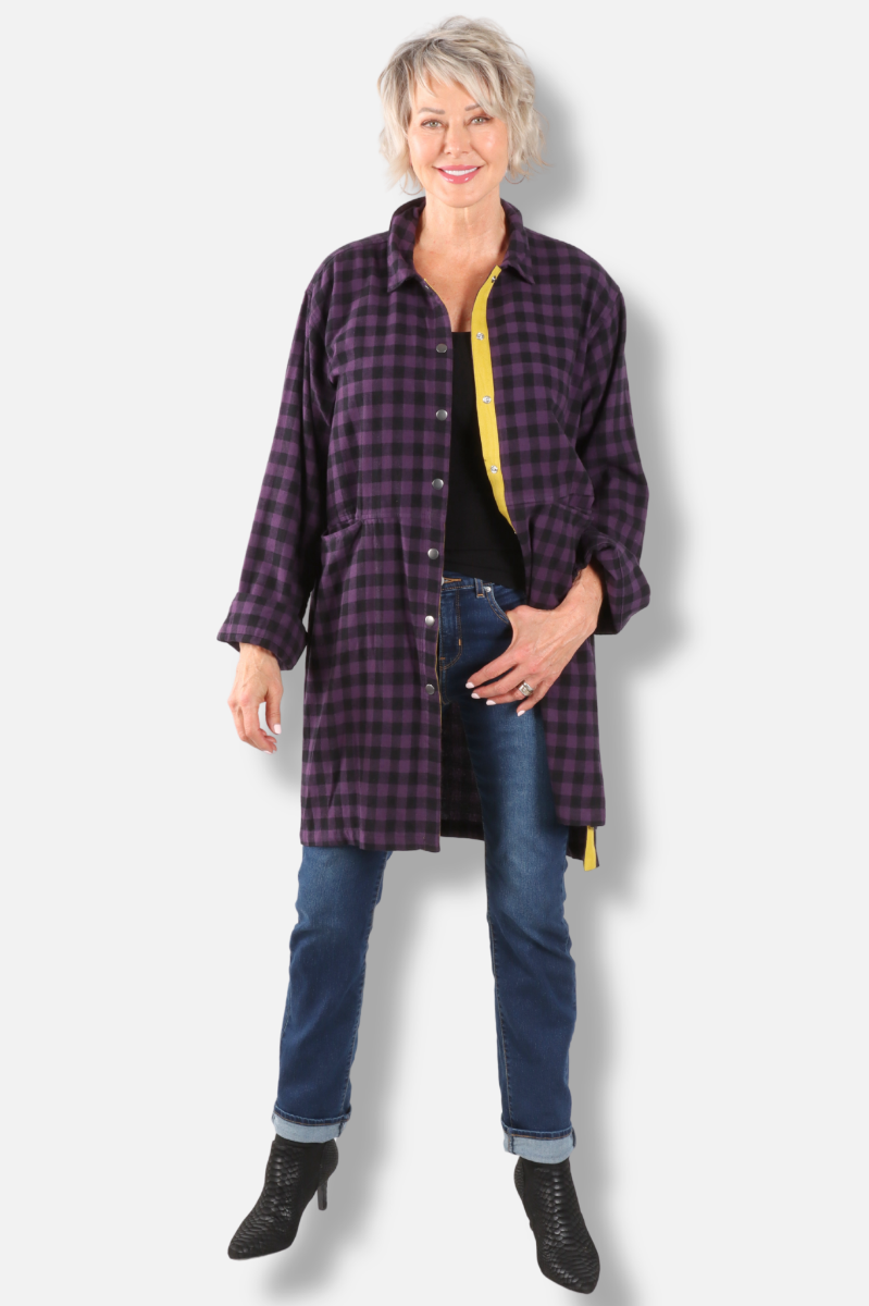 Double Snap Duster - Eggplant Check 
