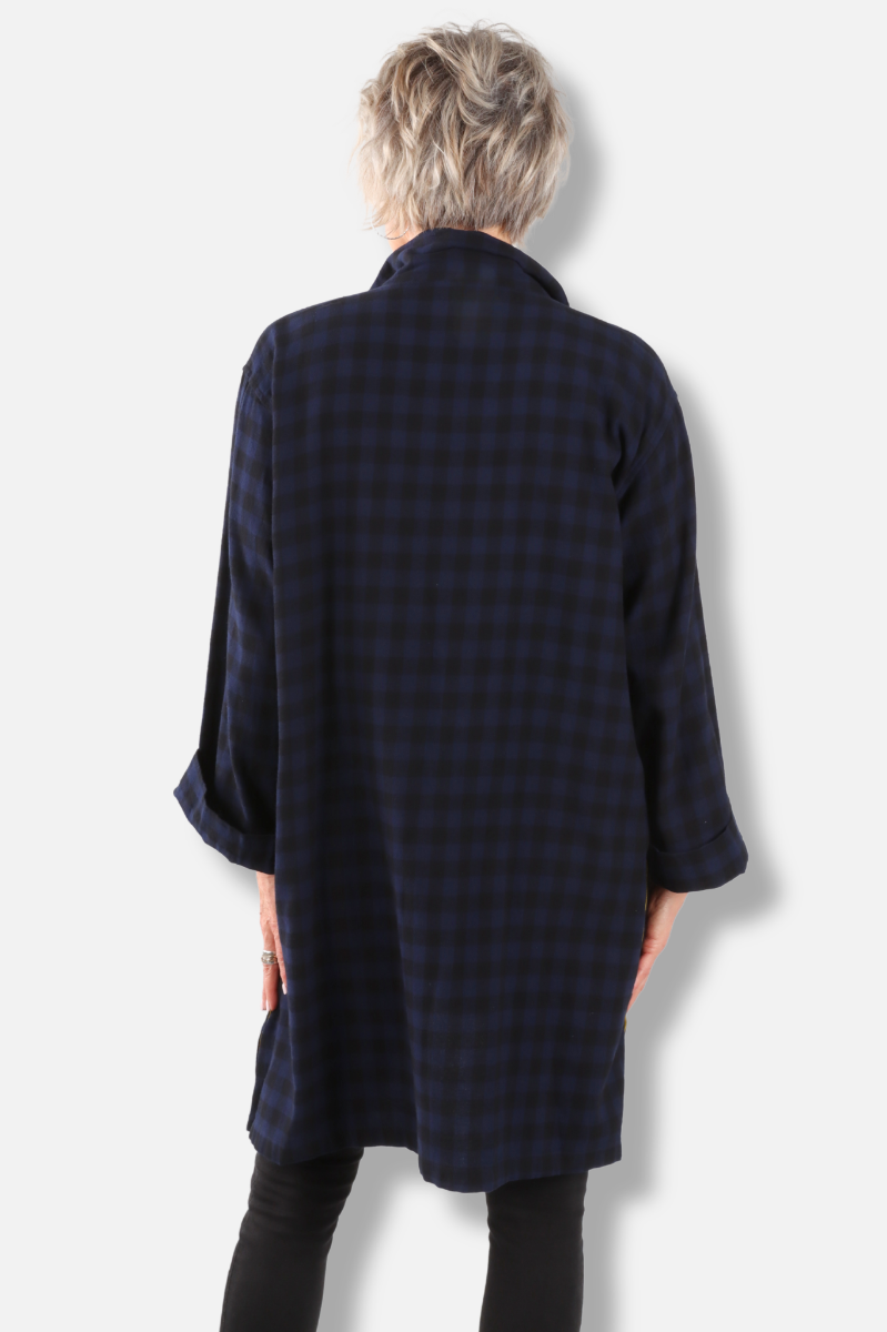 Double Snap Duster - Indigo Check 
