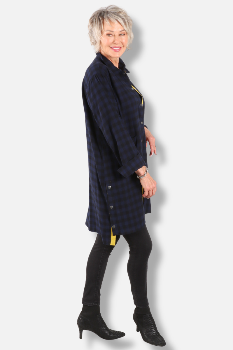 Double Snap Duster - Indigo Check 
