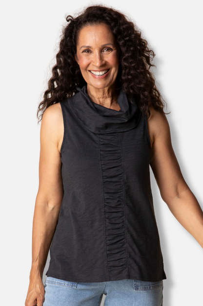 Ruched Panel Tunic - Black