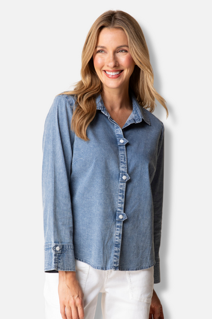 Tab Detail Shirt - Light Denim