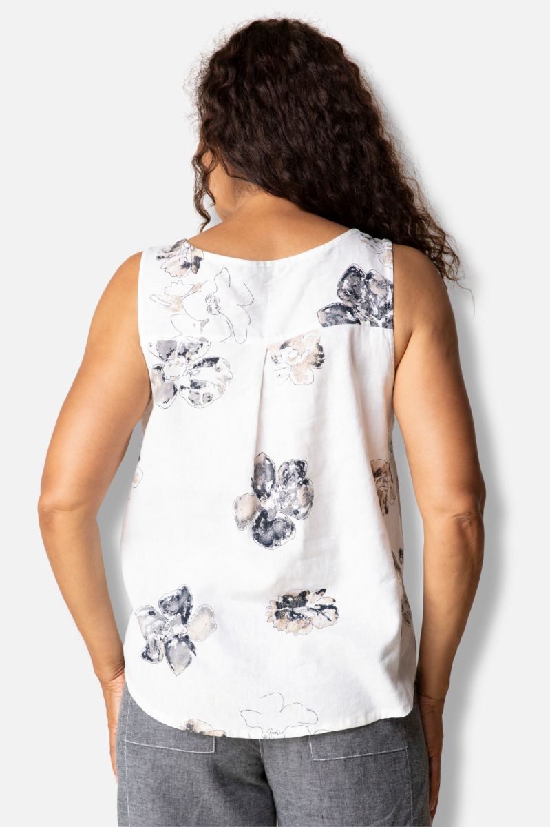 Button Tank - White Floral