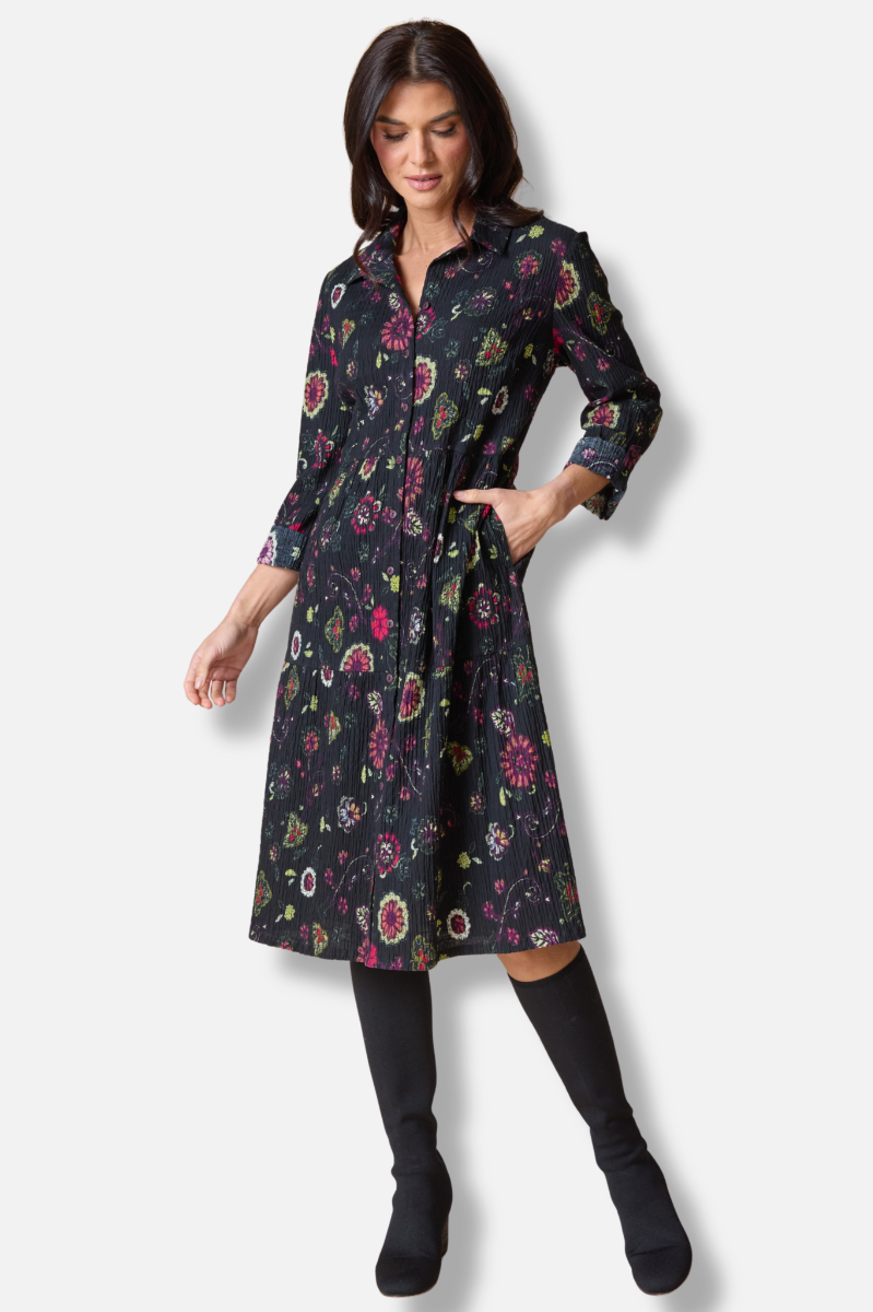 Lanai Dress - Black Boho Floral Print 