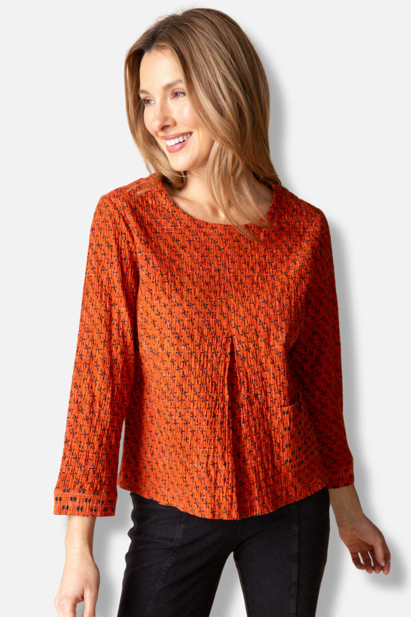 Inverted Pleated Pullover - Sienna Mix & Match Geo Print 
