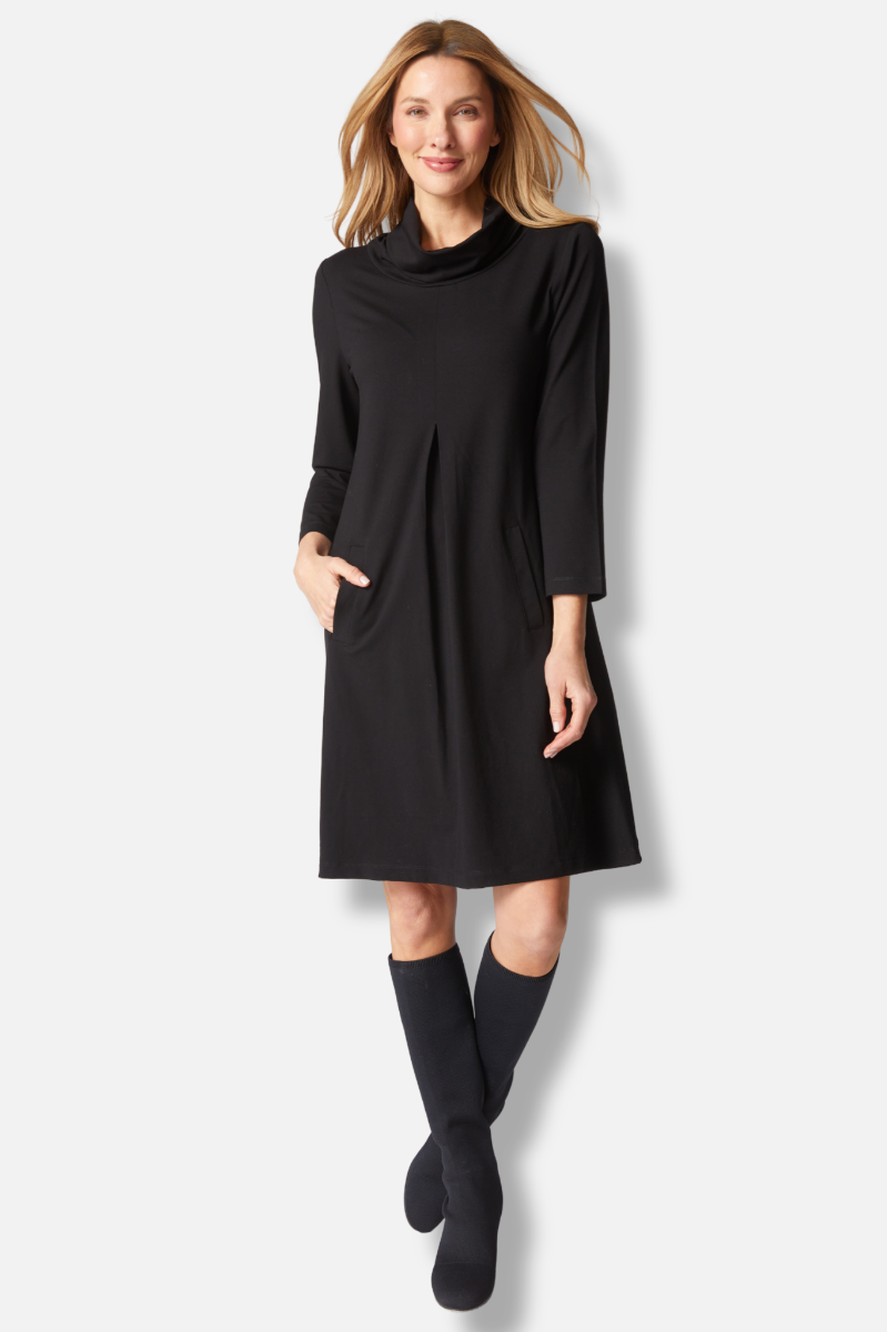 Pleat Front Dress - Black