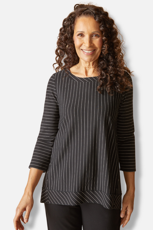 Pleat Back Tunic - Black Stripe 