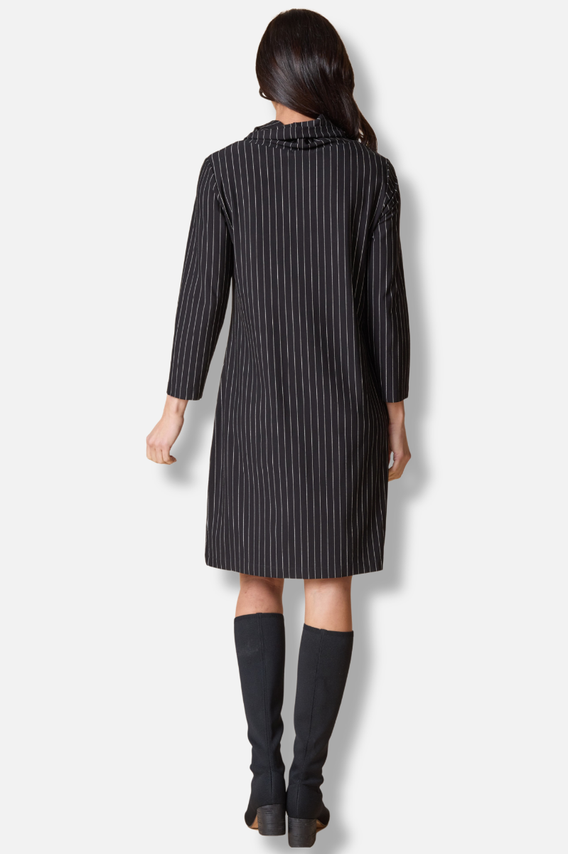 Pleat Front Dress - Black Stripe 