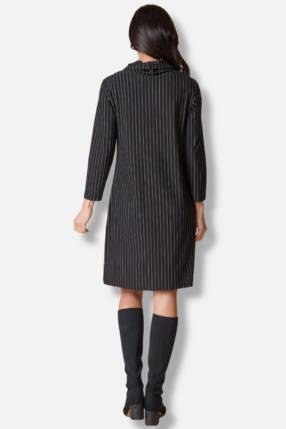 Pleat Front Dress - Black Stripe 