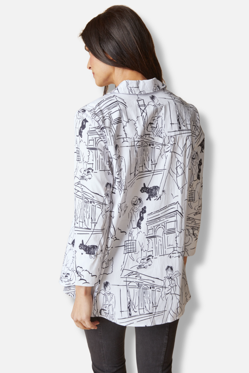 Hidden Placket Shirt - White Destination Print 