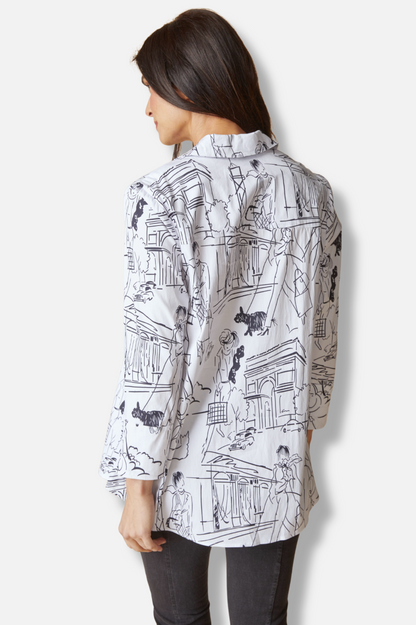 Hidden Placket Shirt - White Destination Print 