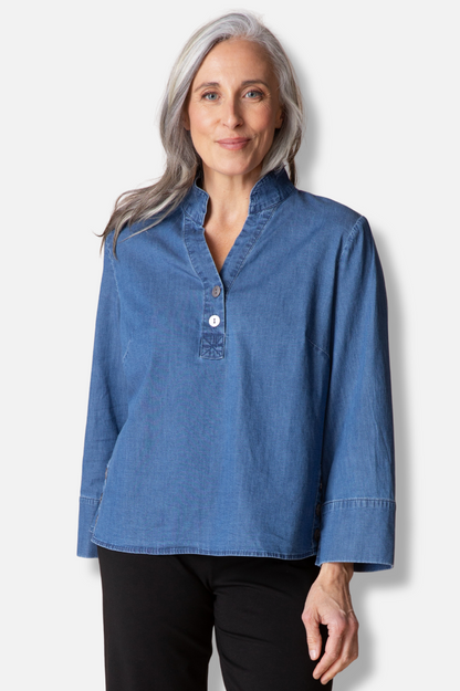 Half Placket Pullover - Medium Denim 