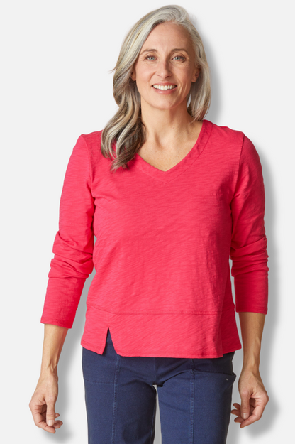 Seamed Long Sleeve Tee - Fuchsia