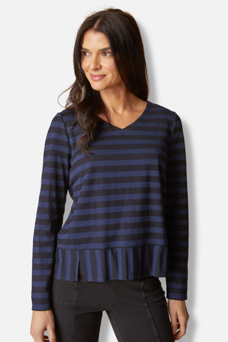 Seamed Tee - Navy Shadow Stripe