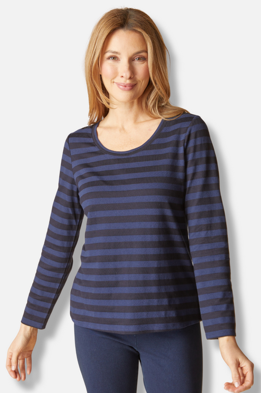 Long Sleeve Tee - Navy Shadow Stripe 