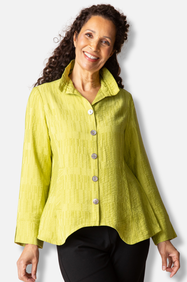 Ruched Collar Shirt - Sprout Jacquard
