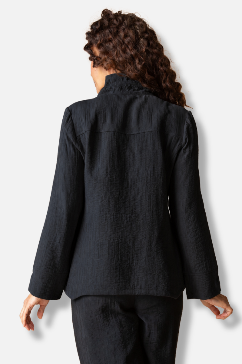 Ruched Collar Shirt - Black Jacquard