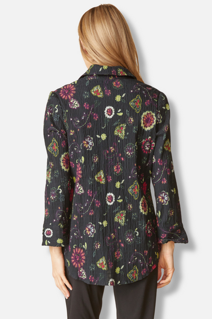 Shaped Shirt - Black Boho Floral Print 