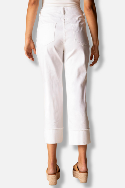 Embroidered Cuff Capri - White