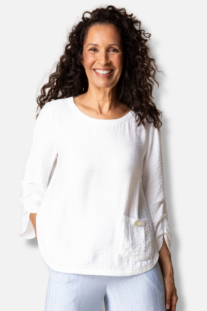 Pleat Pullover - White Jacquard