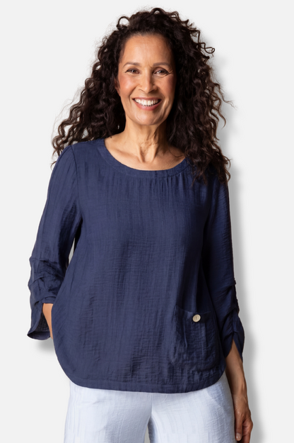 Pleat Pullover - Navy Jacquard