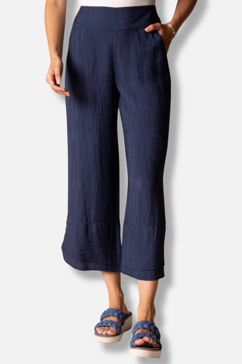 Wide Leg Crop - Navy Jacquard