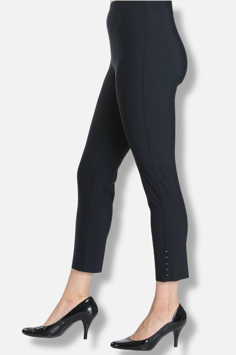 Button Hem Slim Crops - Black
