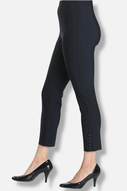 Button Hem Slim Crops - Black
