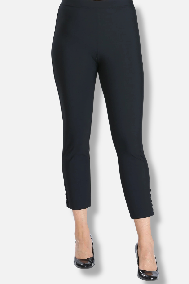 Button Hem Slim Crops - Black