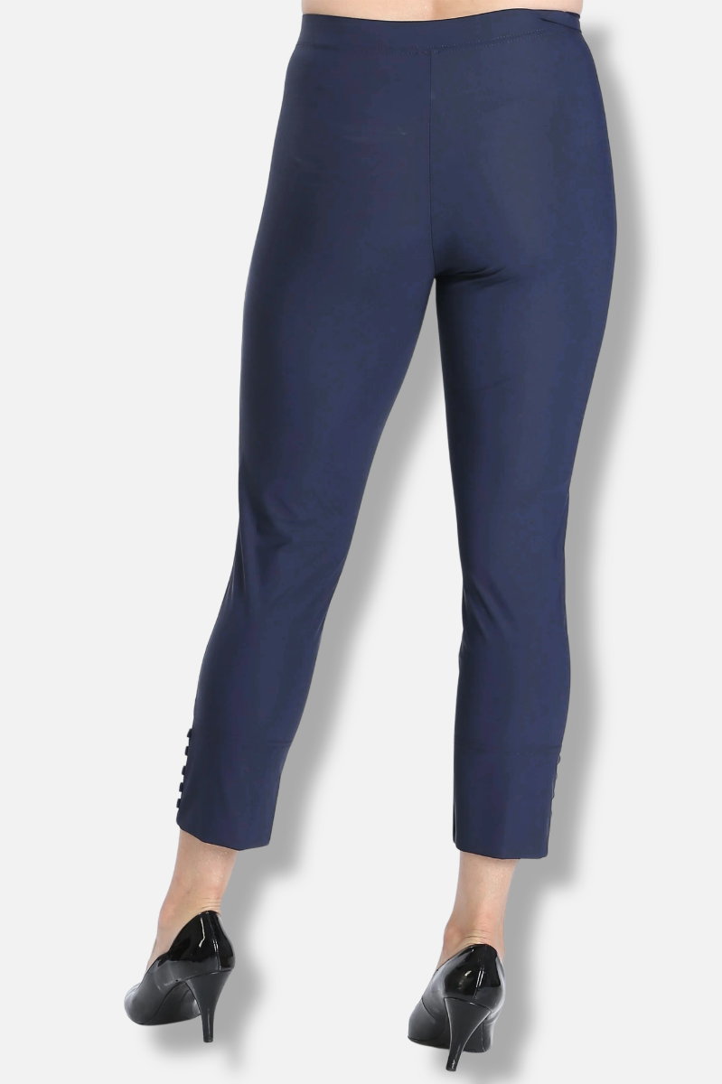 Button Hem Slim Crops - Navy 