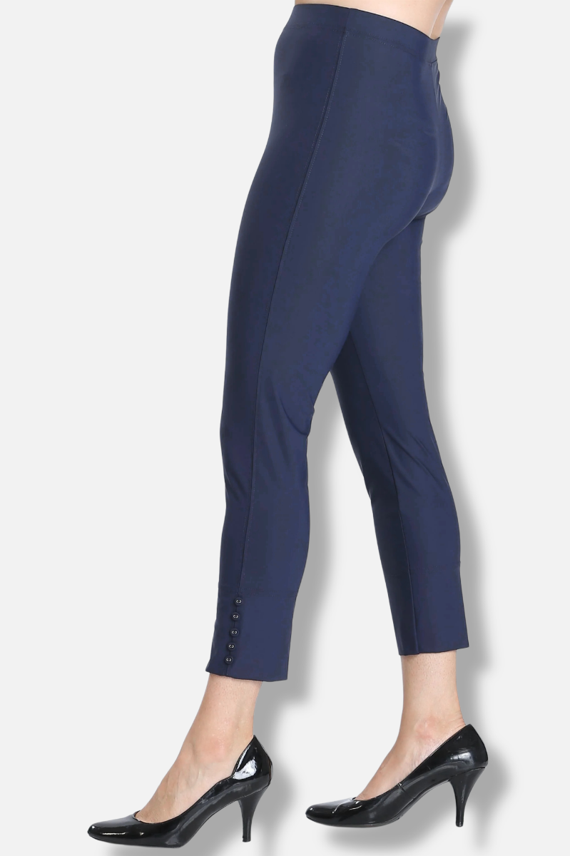 Button Hem Slim Crops - Navy 
