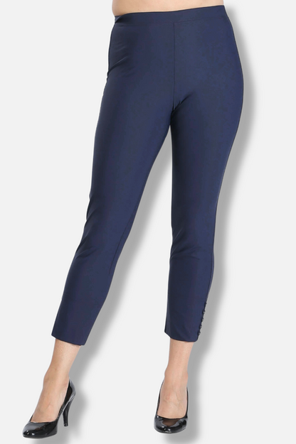 Button Hem Slim Crops - Navy 