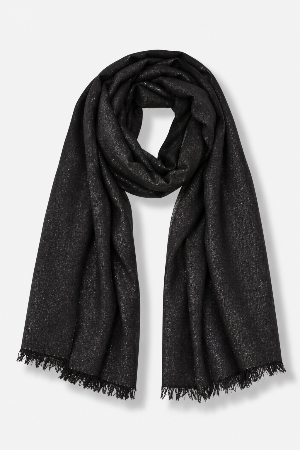 Solid Metallic Woven Evening Wrap - Black