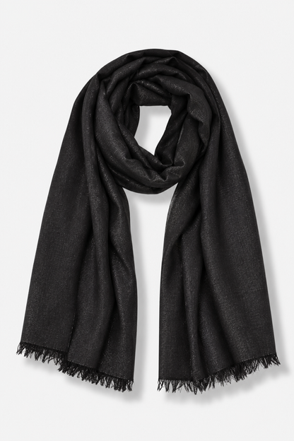 Solid Metallic Woven Evening Wrap - Black