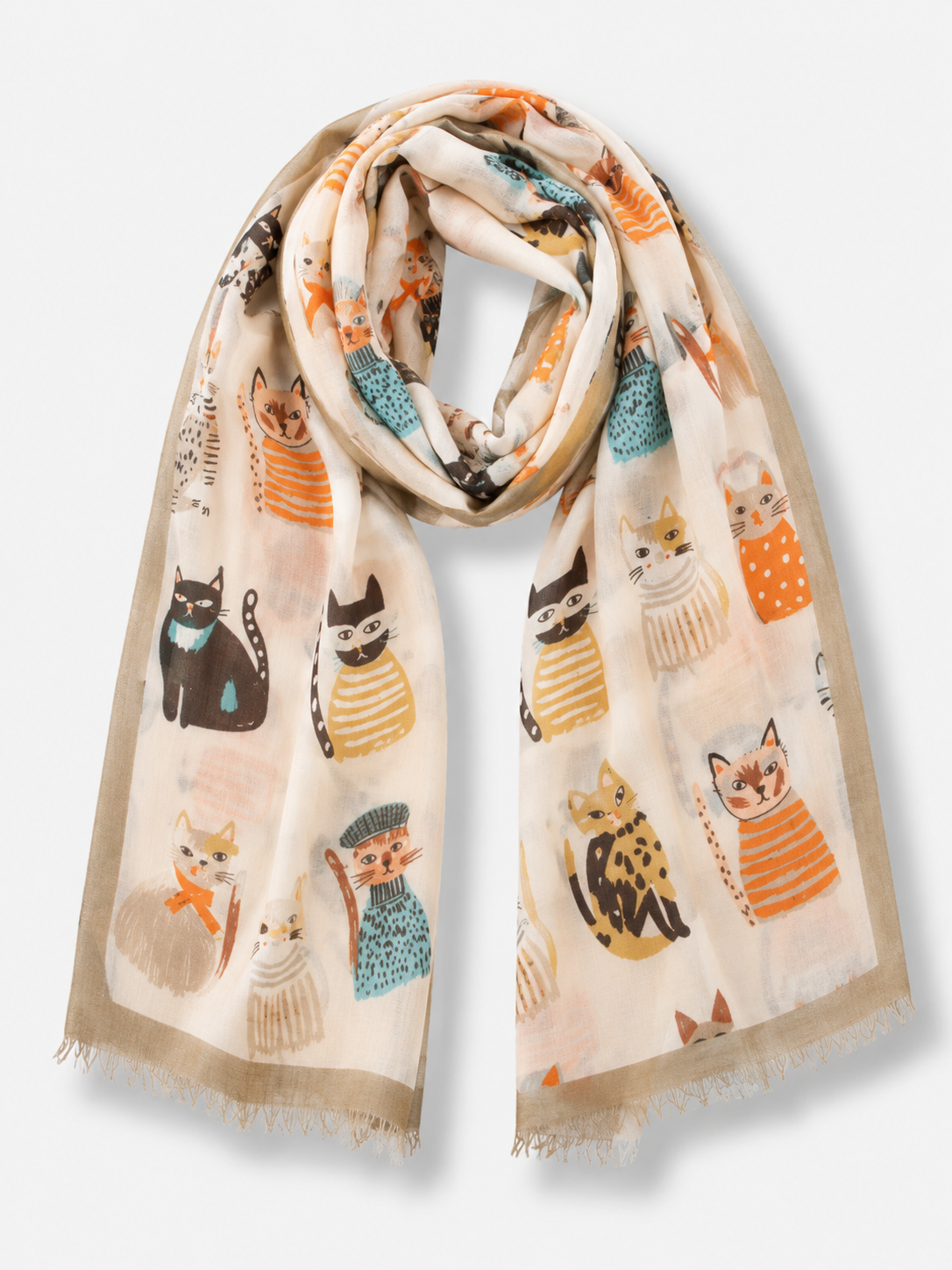 Playful Cat Scarf - Khaki