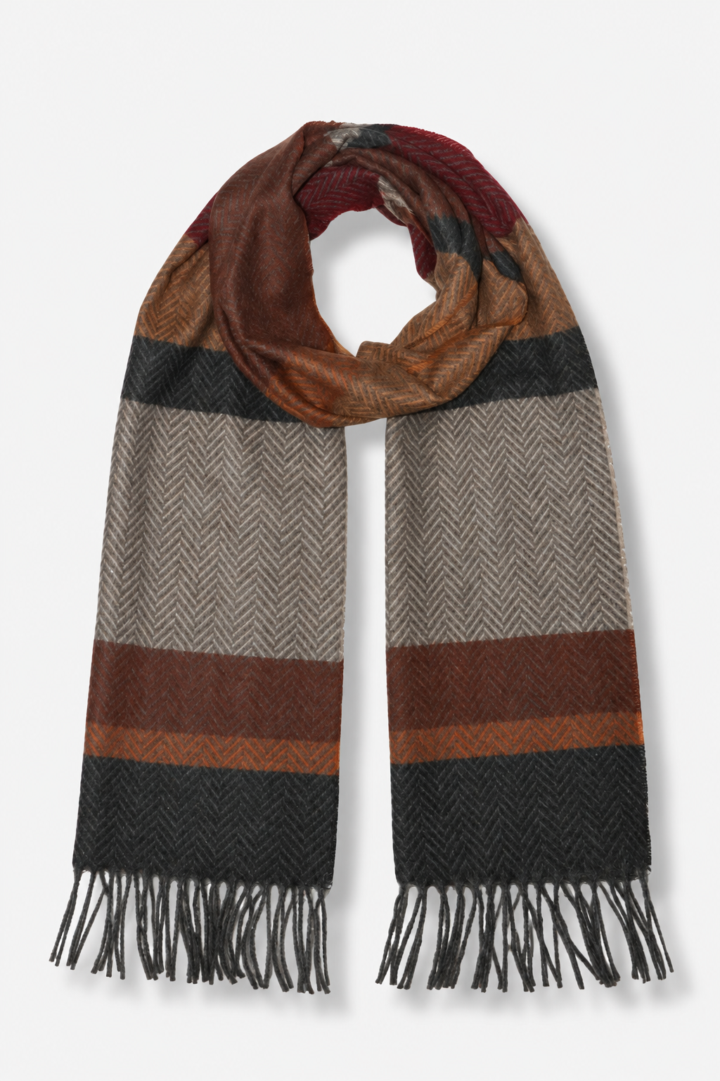 Multi Herringbone Stripe Scarf - Camel