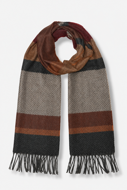 Multi Herringbone Stripe Scarf - Camel