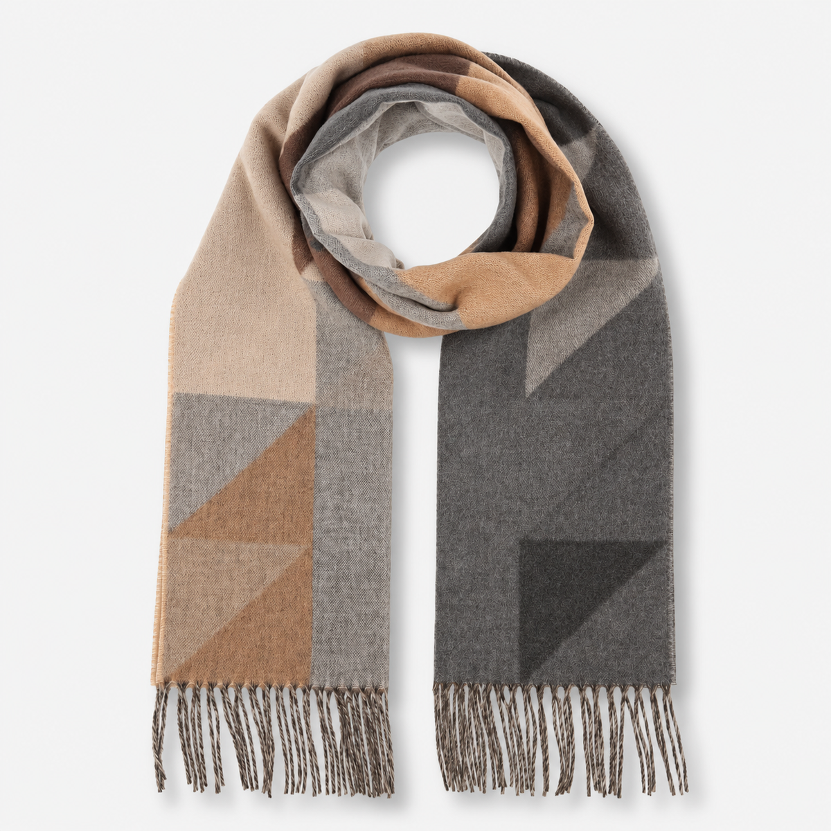 Geometric Colorblock Cashmink Scarf - Grey