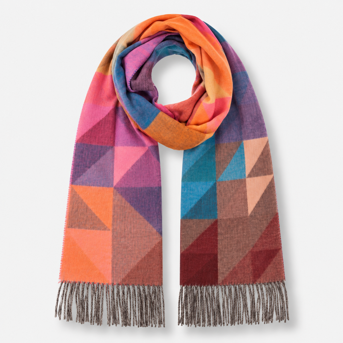 Geometric Colorblock Cashmink Scarf - Pink