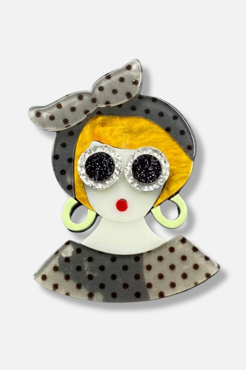 Fashionista Girl Brooch - Multi Color