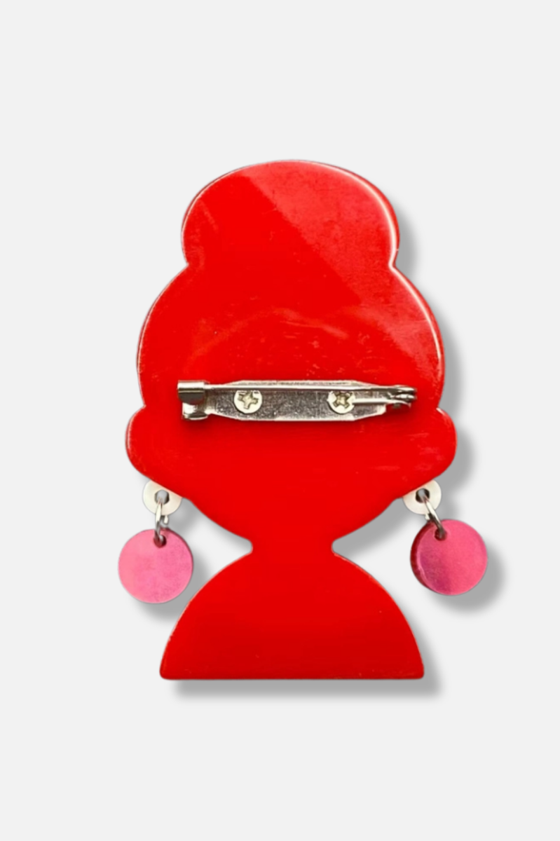 Girl with Sunglasses Brooch - Red & Black